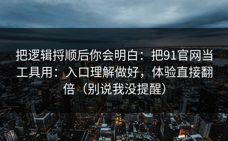 把逻辑捋顺后你会明白：把91官网当工具用：入口理解做好，体验直接翻倍（别说我没提醒）